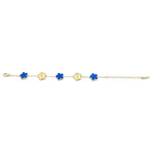 Gold Plated Blue Clover Bracelet Womens Stainless Steel Adjustable Lucky Jewelry